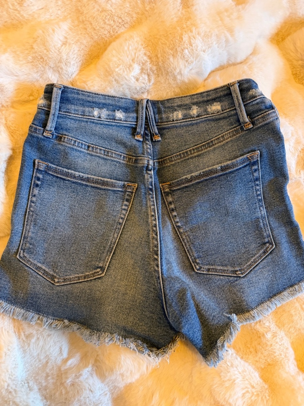 Good American Distressed Blue High-Rise Jean Shorts - Picture 3 of 5